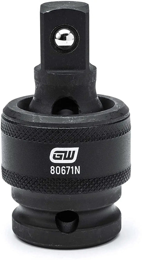 Close-up of a 39 Piece 1/2 Inch Drive 6 Point Impact Socket Set connector, black oxide finish for corrosion resistance.