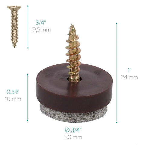 Round Screw In Felt Furniture Sliders Three Quarter Inch Brown 50 Piece Set for Chair Legs and Table Feet Soft Glide
