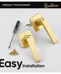 Six Pack Gold Door Knobs With Modern Curved Corner Design For Rooms Requiring A Key To Open Keyed Alike Entry Levers installation