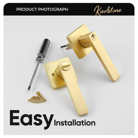 Six Pack Gold Door Knobs With Modern Curved Corner Design For Rooms Requiring A Key To Open Keyed Alike Entry Levers installation