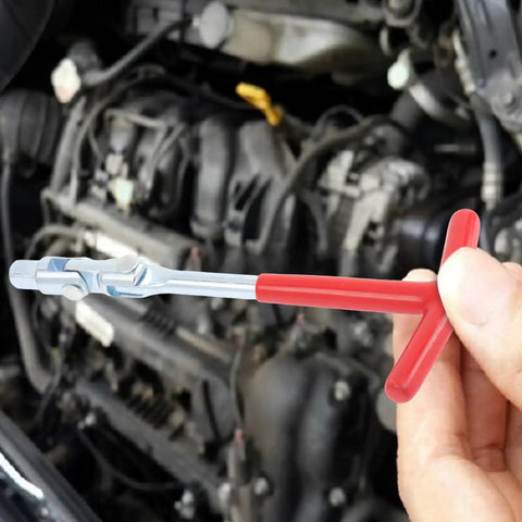 Universal Spark Plug Socket Wrench Set With T Handle Go To Tool For 16mm Five Eighths And 21mm Thirteen Sixteenths Spark Plugs Easy Remover And Installer For Motorcycles Small Engines And Lawn Mowers in use near engine