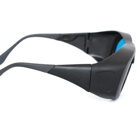Pro Grade Od6 Plus Infrared Laser Safety Glasses And Goggles side profile showing sturdy frames and blue tint lenses.