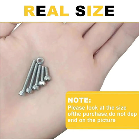 150 Piece M3 Hex Bolts And Nuts Set In 304 Stainless Steel With Handy Storage Box For Diy Repairs And Home Projects Versatile Fasteners For Maintenance Woodworking Automotive And Electronics, shown in hand