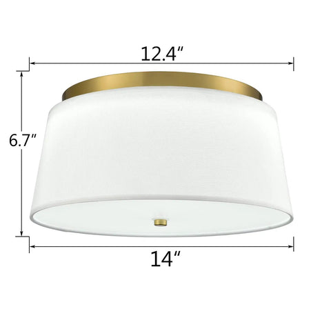 Contemporary Flush Mount Ceiling Light With Fabric Drum Shade Dimmable LED And Three Color Temperatures with dimensions