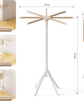 Foldable Wood Clothes Drying Rack With Eight Adjustable Rods No Fuss Space Saving Laundry Organizer dimensions and placements shown