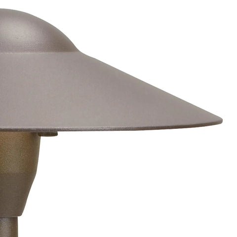 Close-up of 8 Inch Outdoor LED Path Light In Textured Architectural Bronze With 12V Adjustable Exterior Dome Light For Walkways Garden Paths And Entryways Low Voltage Landscape Fixture Delivers Wide Glare Free Illumination showing side view of dome and bronze texture