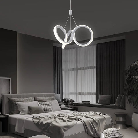 Dimmable Modern LED Chandelier For Kitchen Island Round Pendant Light Flush Mount Irregular Ring Fixture over bedroom