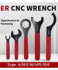 Premium ER16 ER20 ER25 ER32 Collet Chuck Spanner Wrench For CNC Milling Machine Lathe Tools in various sizes with red handles.