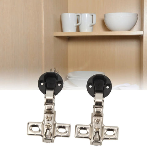 Soft Close Cabinet Hinges 26mm For Glass Doors 2 Pack Easy Install shown in a kitchen setting with cups and bowls on shelves