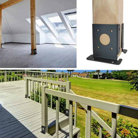 4 Pack Adjustable 4x4 Wood Fence Pergola Post Base Brackets Kit Beefy Heavy Duty Post Anchor For Deck Railing And Mailbox Posts Sturdy Black Powder Coated Metal Construction For Outdoor Use In Weather Resistant Design