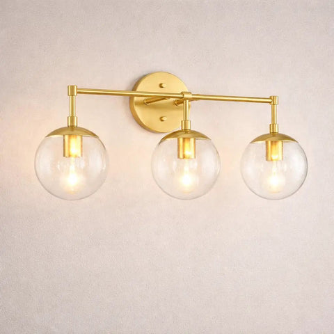 Gracelyn Satin Gold 3-Light Bathroom Vanity Light With Clear Seedy Glass Globes, Dimmable And Easy To Install, 24 Inch Wide Modern Bath Fixture.