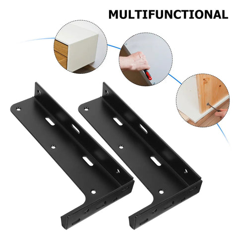 Heavy Duty Black Steel Floating Shelf Brackets 2 Pack, Concealed L-Shaped Wall Mount Supports showing installation on wood surface