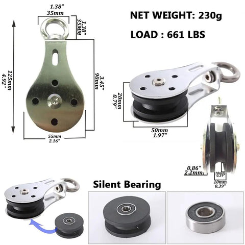 Gym Lifting Pulley System With 360 Degree Quiet Rotation, Heavy Duty Steel Cable Block, Waterproof Rustproof 661lbs Load Capacity, Durable Nylon Wheel And Stainless Ring For Smooth Lifts And Low Noise. 50mm nylon wheel