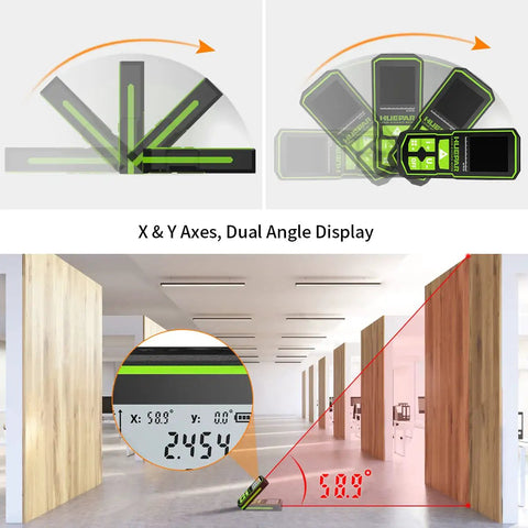 Workhorse Laser Distance Meter With 328 Ft Range, Rechargeable Battery, dual angle display in use measuring room dimensions