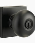 Easy Install Keyed Entry Door Knob Set In Matte Black For Modern Homes, Sleek Ball Style Locking Hardware, matte black finish close-up