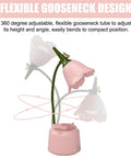 Cute LED Desk Lamp With Flower And Bird Design, flexible gooseneck, pink USB rechargeable table lamp for desk or nightstand