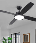 Dope 52 Inch Matte Black Modern Ceiling Fan With LED Lights And Remote Quiet Motor Reversible Four Blade Low Profile Design