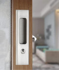 Six Point Three Inch Privacy Pocket Door Lock Hardware With Keys, Sliding Barn Door Lock Concealed Recessed Door Handle Silver
