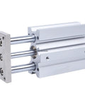 Slick Compact Pneumatic Cylinder With Slide Bearing Design For Smooth Push Power And Heavy Duty Reliability Across The QM16 Series Air Actuator side view with aluminum body and chrome rods.