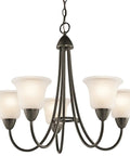 Twenty One Inch Five Light Chandelier With Satin Etched Glass In Olde Bronze Finish, classic ceiling fixture for dining or living space