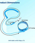 Sixteen Pack Anti Static Wrist Straps With Ground Wire And Adjustable Cords for Electronics ESD Protection, dimensions shown