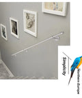 Heavy Duty Wrought Iron Hand Rails For Stairs Indoor Outdoor Galvanized Steel Safety Banister with Rust Proof Coating mounted on staircase wall.