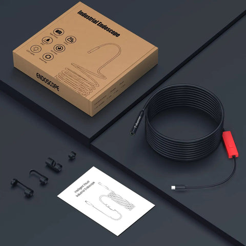 HD Endoscope Camera With Light For Android And iOS, 1920P Borescope With 8 Adjustable LEDs, Semi Rigid Inspection Scope, IP68 Waterproof Drain Camera, 16.4Ft Cable, Ideal For Pipes, Engines, And Tight Spaces. boxed kit with coiled cable