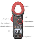 DIY Friendly Clamp Meter And Multimeter Combo With Auto Range 2000 Counts NCV TRMS 600A AC showing features and controls
