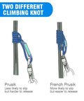 Illustration showing Prusik and French Prusik knots for Beefed Up Prusik Cord With Pre Sewn Loop 10mm Climbing Rope Eye To Eye