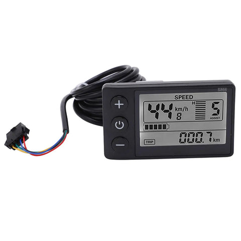 Dope S866 Bike Computer With LCD Display For 24V 36V 48V Electric Scooters And Bikes, Speedometer And Odometer, Plug Ready, 22mm Handlebar Fit, Black, Easy Readout For Road And Mountain Rides