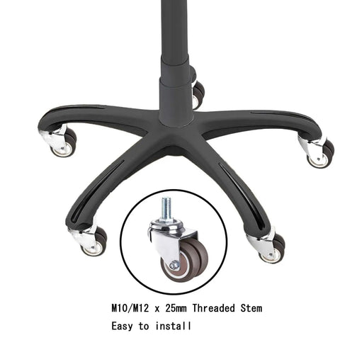 Heavy Duty Rubber Swivel Caster Wheels Set Of Five Silent Furniture Casters With M10 And M12 Threaded Stems 1.5 Inch mounted on furniture base.