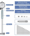 Dial Indicator Bore Gauge Set 2 To 6 Inches With 0.001 Inch Precision, showing gauge components and measurement range