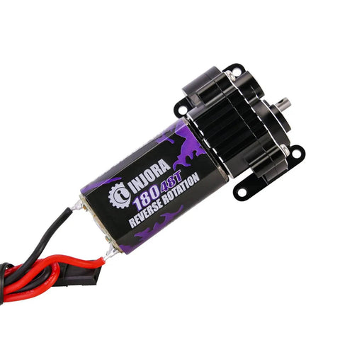 180 Pro 48T RC Gearbox for 1/18 TRX4M with low range steel gears and neodymium magnet motor, side view showing wiring