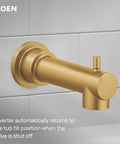 Super Sleek Brushed Gold Tub And Shower Trim Kit featuring smooth diverter and mount for modern baths.