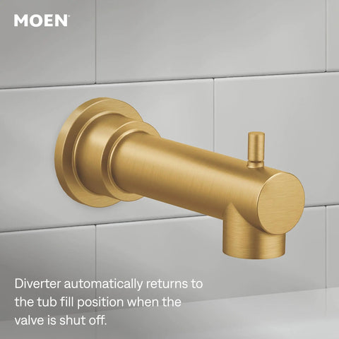 Super Sleek Brushed Gold Tub And Shower Trim Kit featuring smooth diverter and mount for modern baths.
