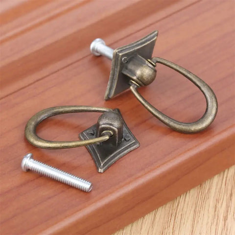 Two Piece Ring Handle Antique Bronze Pull With Screws For Drawers Doors Cabinets Or Vintage Chests Easy To Install Adds That Classic Rustic Retro Vibe To Kitchen Living Room Bedroom And More
