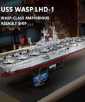 US Navy Warship Brick Set 1 To 300 Scale Wasp Class Amphibious Assault Carrier Model With Over 5200 Bricks on display table