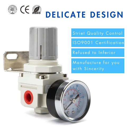 Shop Ready Pro Grade One Quarter Inch NPT Air Regulator With Gauge For Compressors Locking Knob And Steel Protected Gauge