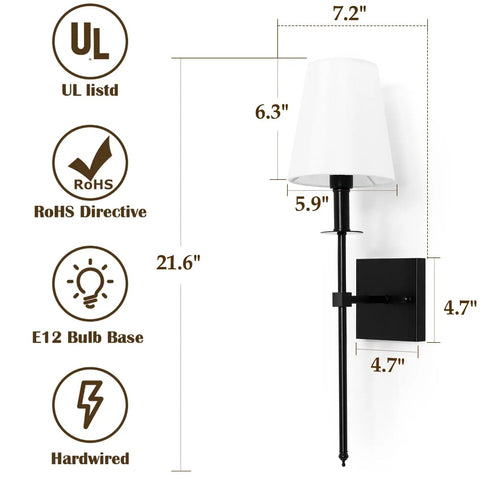 Bold Black Wall Sconces Set Of 2 Dope Hardwired Dimmable Indoor Metal Sconces With Fabric Shades beside dimension icons
