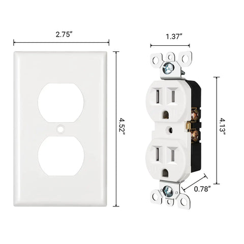 Must Have 10 Pack Duplex Receptacle Outlet With Tamper Resistant Protection 15 Amp 125 Volt White UL Listed dimensions