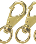 Genuine Solid Brass Swivel Snap Hooks 3 1/4 Inch heavy duty clips showing shiny brass finish and swivel design for outdoor use