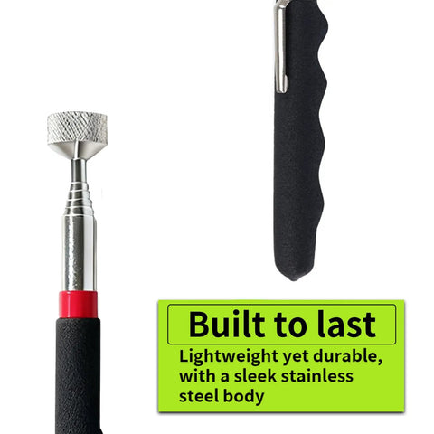 Magnetic Telescoping Pickup Tool Set With LED Lights And Round And Square Inspection Mirrors, 2 Pack Magnetic Retrieval Sticks showing close-up of tool head and handle.