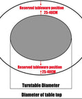 Diagram of Marble Round Table Lazy Susan Turntable for Dining Room showcasing turntable and table top diameter, with reserved tableware position.