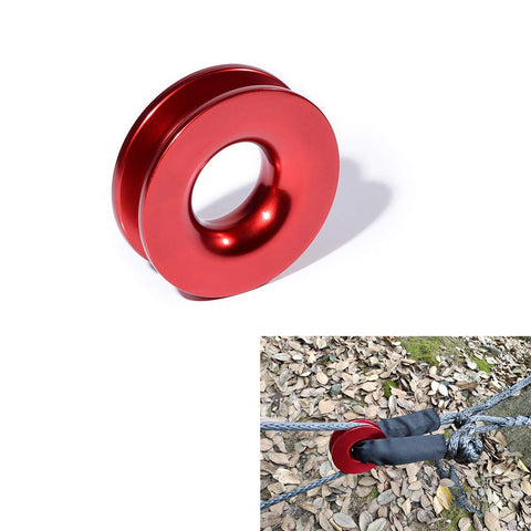 Close-up of red recovery ring for 4 Pack Green Synthetic Soft Shackles Rope With Protective Sleeve And 2 Red Recovery Rings Set