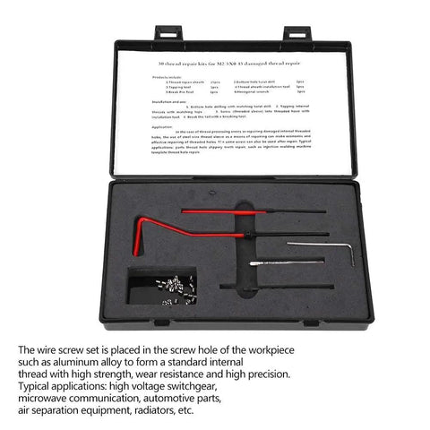 30 Piece M2.5x0.45 Stainless Steel Thread Repair Kit With Spiral Drill Screw Tap Wrench Break Pin Tool Hex Wrench And 25 Thread Inserts