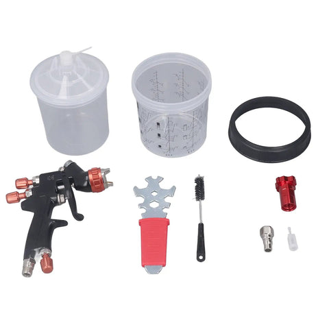 Aluminum Alloy Body Air Paint Sprayer With Stainless Steel Head Adjustable Amplitude Pro Grade Car Spray Gun For Auto Parts And Home Decor Heavy Duty High Atomization And Wide Spray Range with cup, nozzle kit and brush