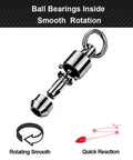 Heavy Duty Snap Swivels For Saltwater And Freshwater Fishing With Ball Bearing Action, Stainless Steel Construction, Split Rings, Nickel Finish, 25 Pack