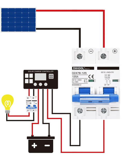 DC Circuit Breaker 125A Two Pole Solar Disconnect Switch For 12V To 240V Systems in a solar power setup diagram