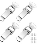 Stainless Steel Spring Loaded Toggle Latch Set Four Pack With Screws Heavy Duty Metal Locking Latch For Cabinets Buckets Window Boxes And More Easy To Install Durable Secure Latching Perfect For Organizing And Securing Everyday Gear displayed.