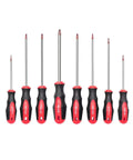8 Piece Magnetic Torx Screwdriver Set With Red Tips T8 To T40, S2 Steel Construction, black handles with red highlights
